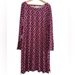 Vineyard Vines Knit Sheath Dress Navy Pink Geometric Trellis Print Preppy Sz XL